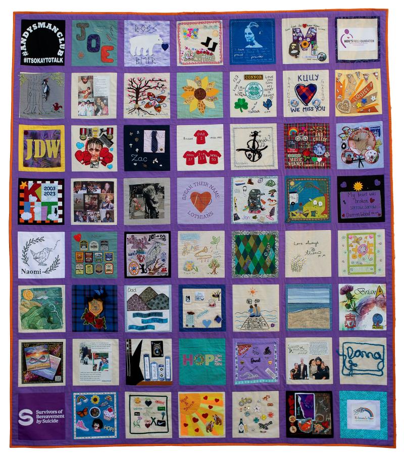 a quilt made in memory of those who have died by suicide.