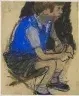 a coloured sketch of a schoolboy sitting down