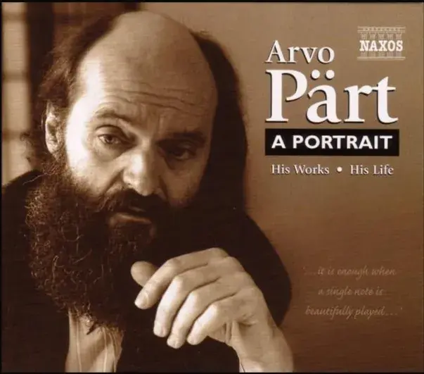 Arvo Pärt on the cover of a portfolio of his works