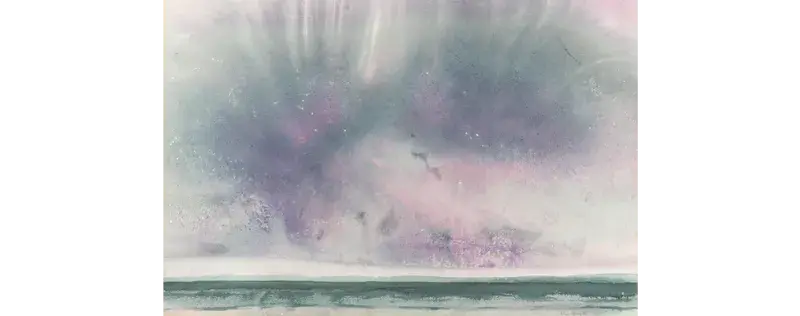 a painting of a shore line using greys and purples