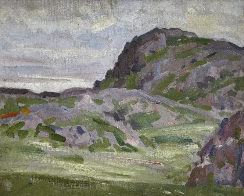 a painting of a hillside