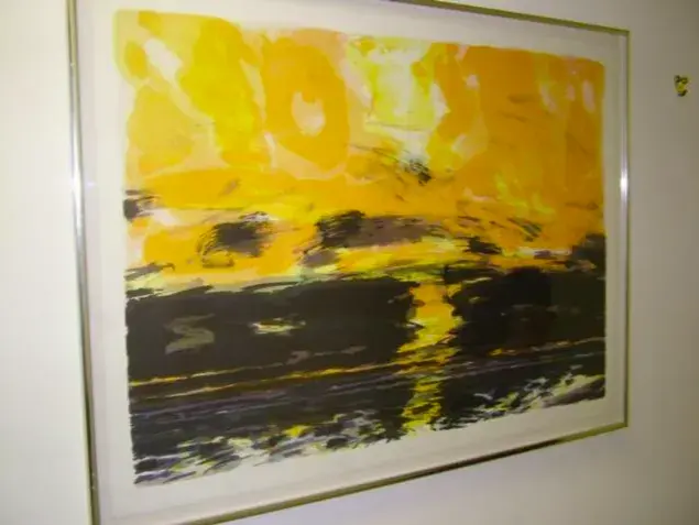 a photo of a painting of a sunset over the sea