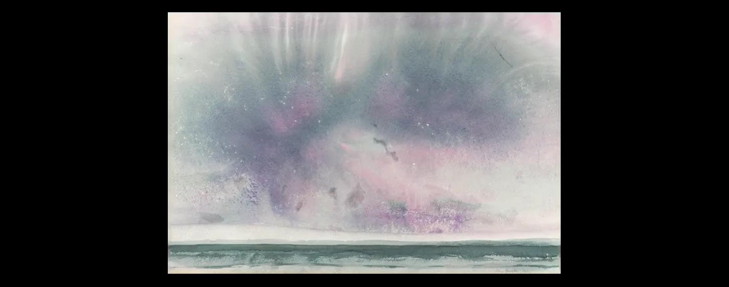 a bright painting of the sea using lots of white and purples 