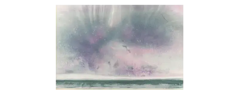 a bright painting of the sea using lots of white and purples 