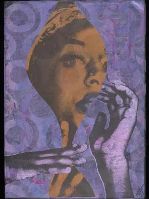 A abstract portrait of a woman on a purple background