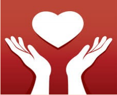 Image of white hands holding a white heart on a red background. 