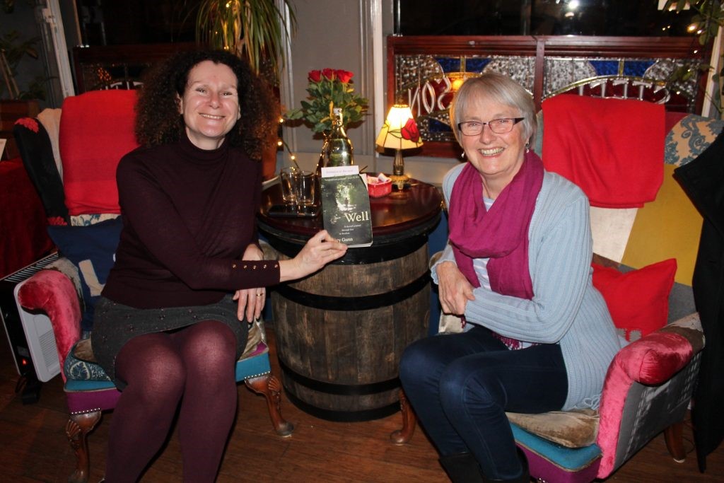 Revd Dr Harriet Harris, the Univeristy Chaplain, interviewing Mary Gunn, author of Well, at the launch of the Compassion Salon. 