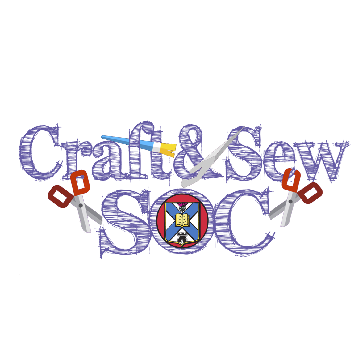 Crafting and Sewing society logo: Blue text on a white background \"Craft & Sew Soc\"