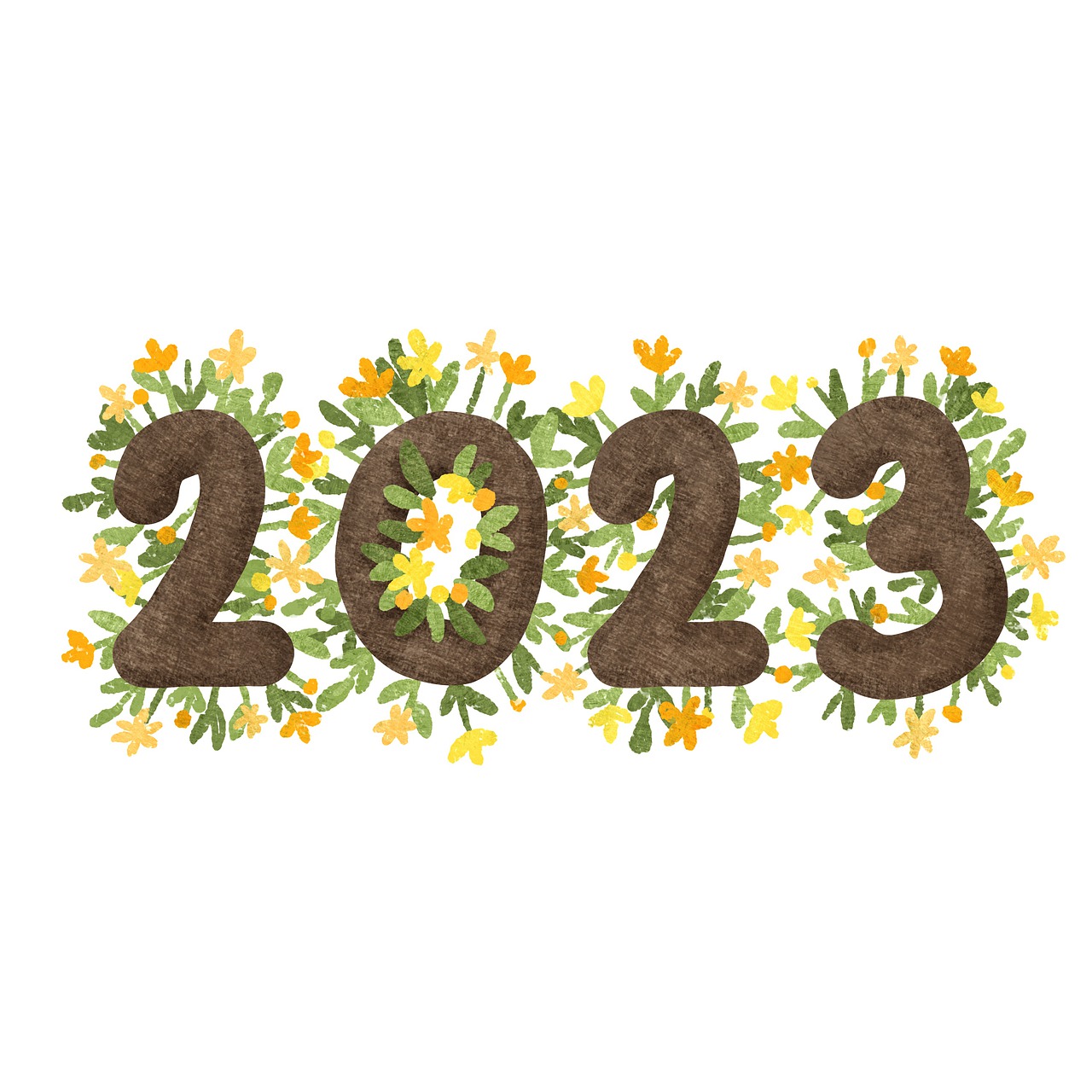 a picture of the number \"2023\" with flowers growing out of it.